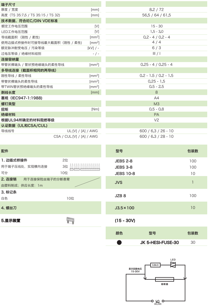 分斷旋臂式保險絲端子 JK5-HESI-FUSE-30(帶發光顯示)